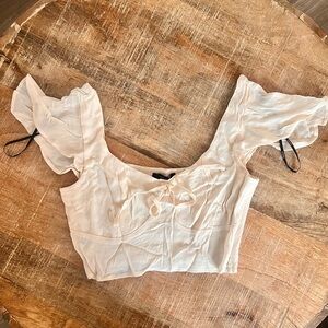 NEW Cropped Cream Colored Flutter Sleeve Women's Top